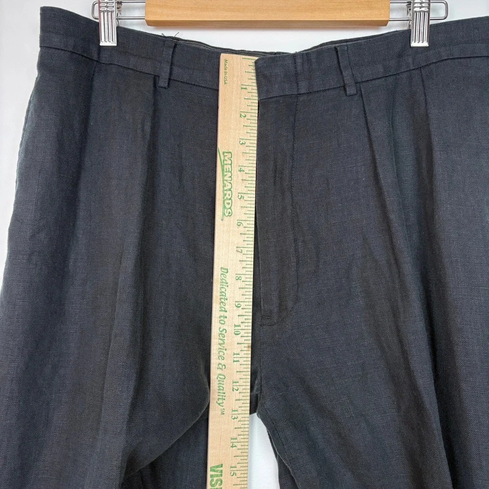 Polo Ralph Lauren Mens Linen Pants 36x32 Black Pleated Cuffed Trousers Vintage